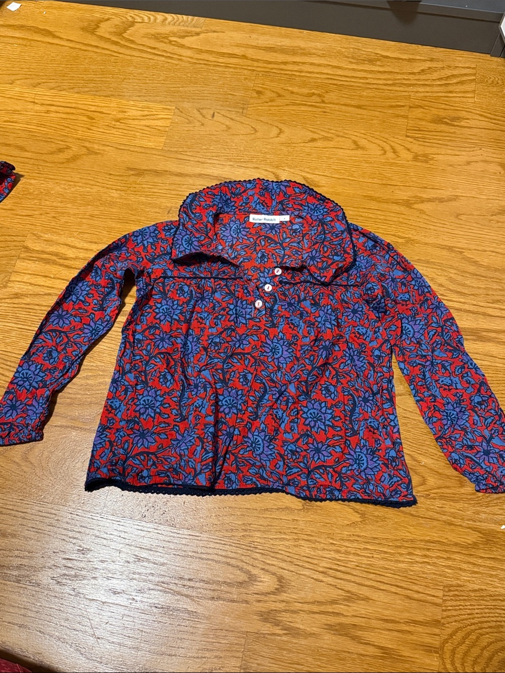 BNWOT - Roller Rabbit Girls Red & Blue Floral Button-Front Shirt - Size 8